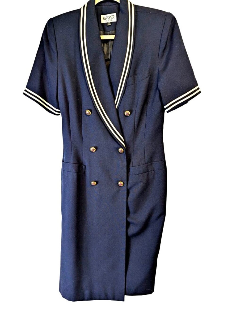 Kasper ASL Women 10 Nautical Dress Double Breasted Shawl Collar Sailor Vintage